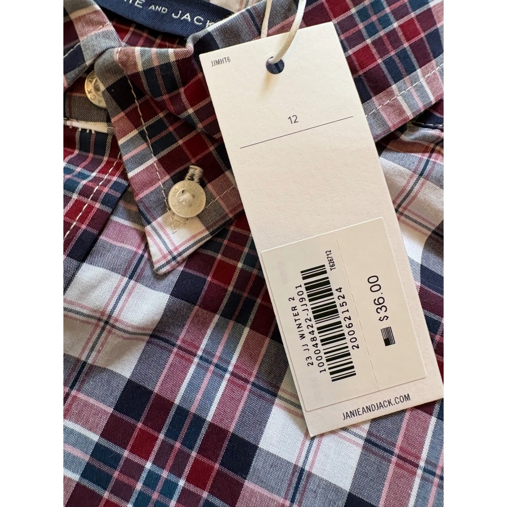Janie and Jack Boys Red Navy Blue Plaid Button Down Shirt Size 12 NWT - Picture 4 of 8